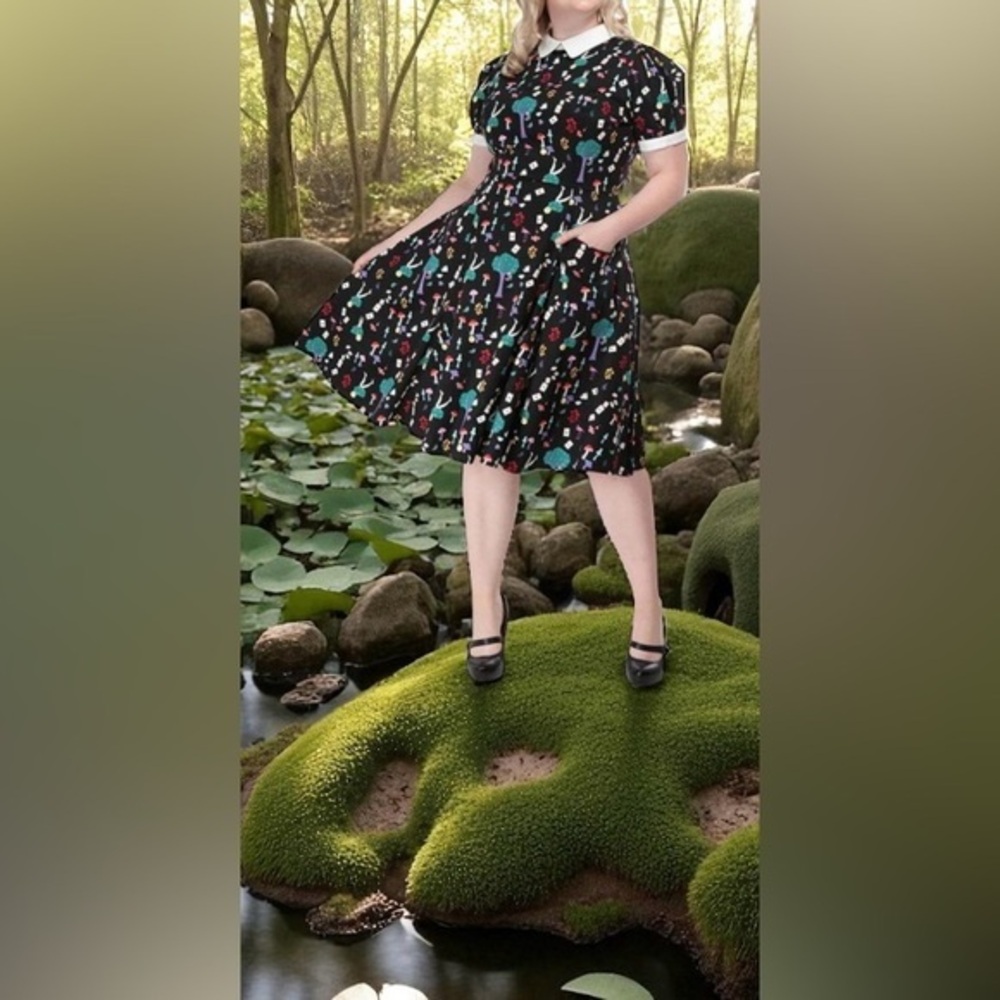Collectif Peta in Wonderland Printed Swing Midi Dress Size US 10